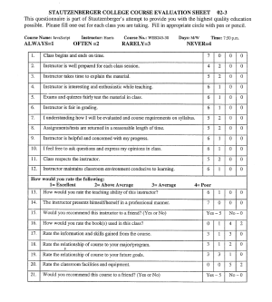 Course Evaluation Sheet